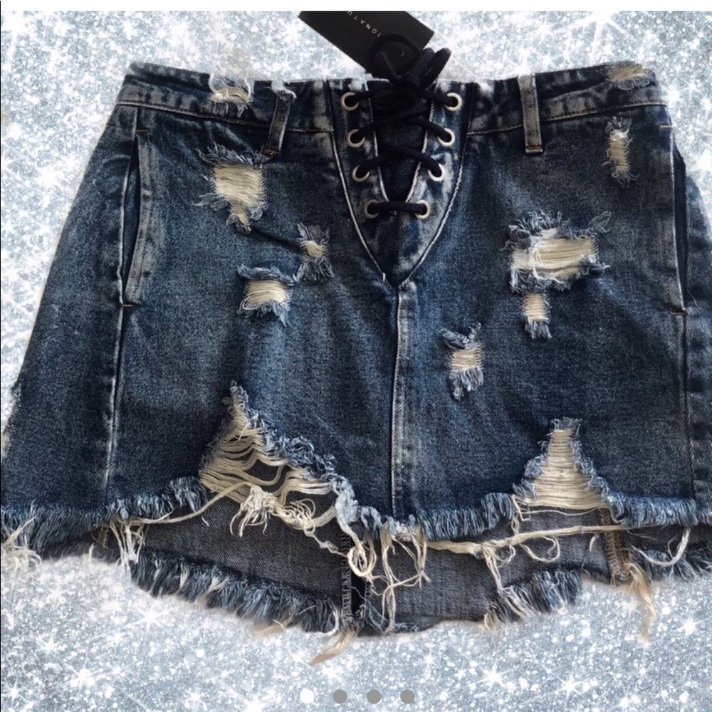 Denim distressed mini skirt